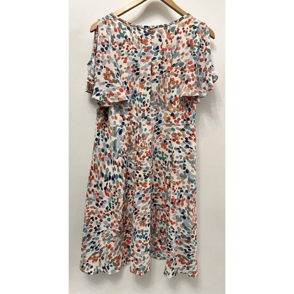 RETRO BOHO MAEVE ANTHROPOLOGIE WATERCOLOR POLKADOT FLUTTER SLEEVE DRESS SIZE S - Picture 3 of 7